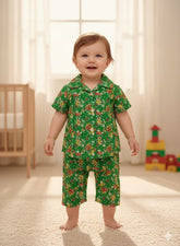Green Floral Kids Pajama Set