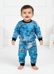 Blue Graphic Print Baby Pajama Set
