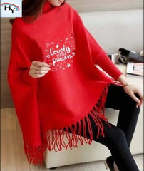 Printed Winter Fleece Poncho for Girls and Women - Cotton, High-Neck