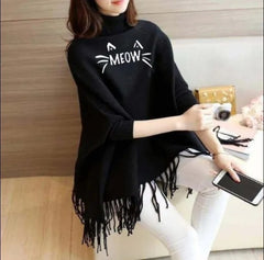 Printed Winter Fleece Poncho for Girls and Women - Cotton, High-Neck