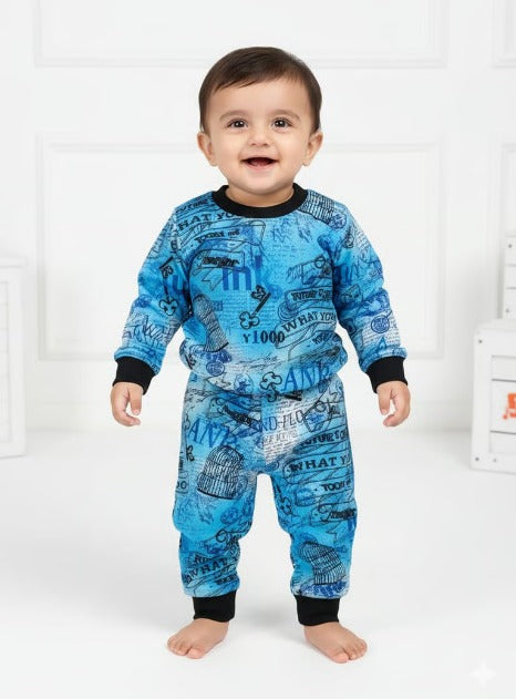 Blue Graphic Print Baby Pajama Set