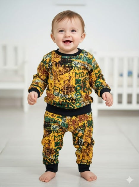 Colorful Printed Baby Sweatshirt and Pants Set